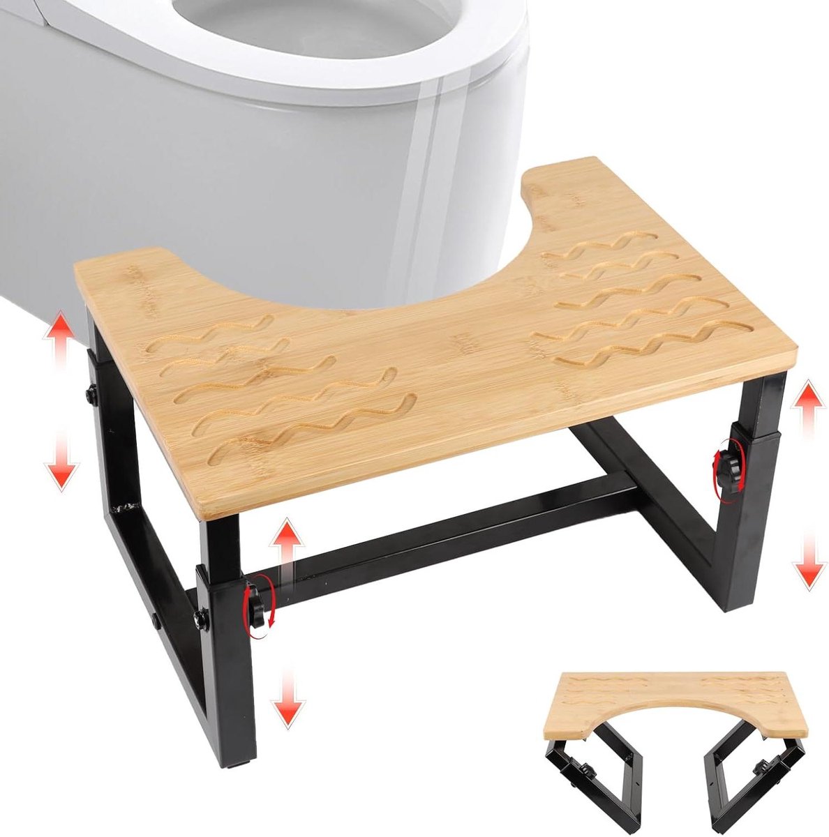 Opvouwbare Toiletkruk - Hurktoilet Krukje - Verbeteren Stoelgang - Verstelbare Hoogte - 7-9 Inch - Zwart