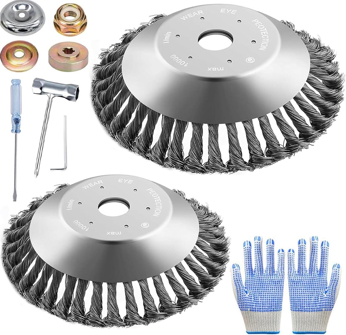 Onkruidborstel Set - Maai kop - Onkruid Verwijderen - Stalen Knots Draad - 15cm + 25cm - Zilver