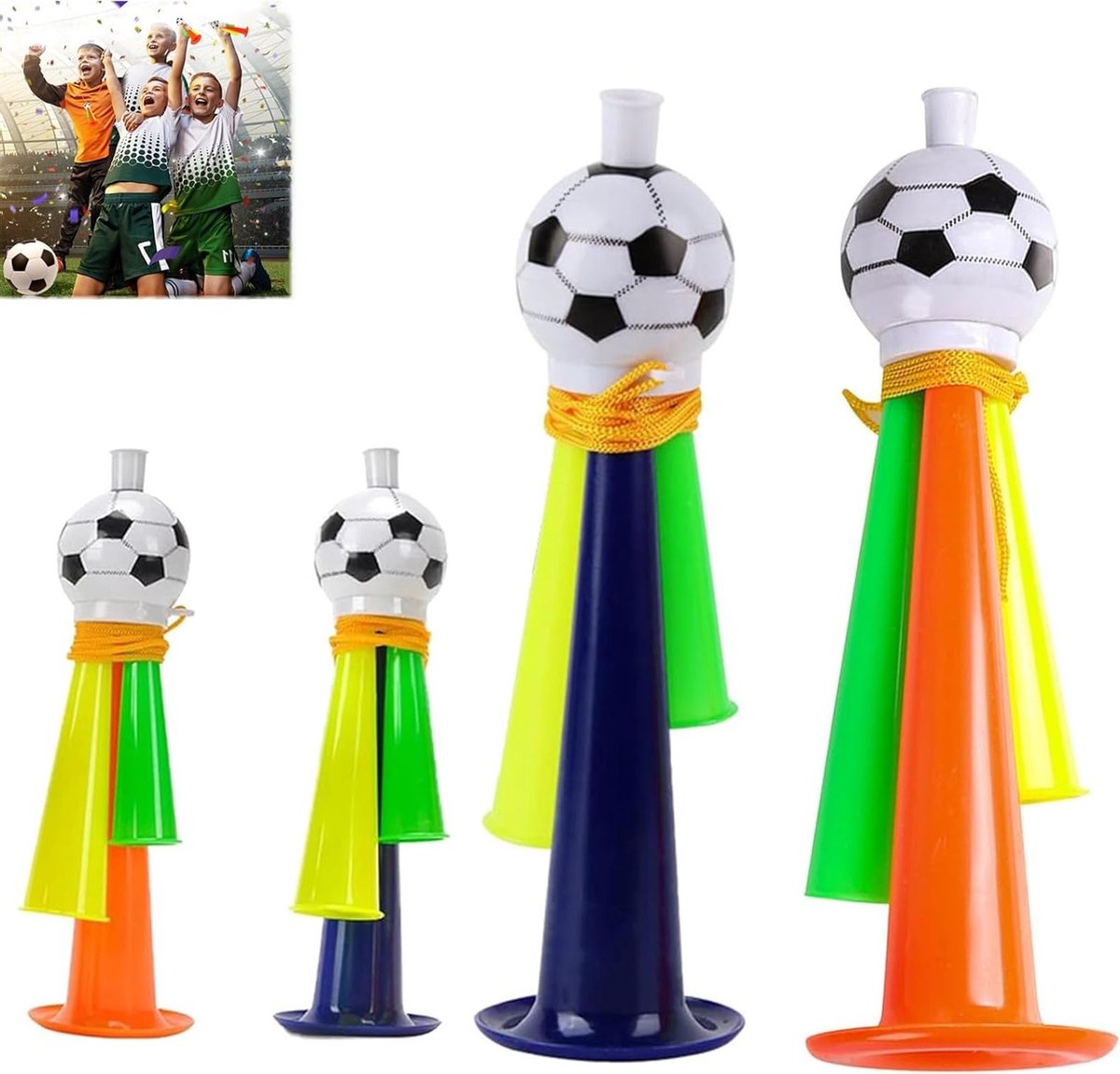 4 Stuks Voetbalhoorn - Voetbaltrumpet voor Sportevenementen, Wereldkampioenschappen en Wedstrijden (Willekeurige Kleur)