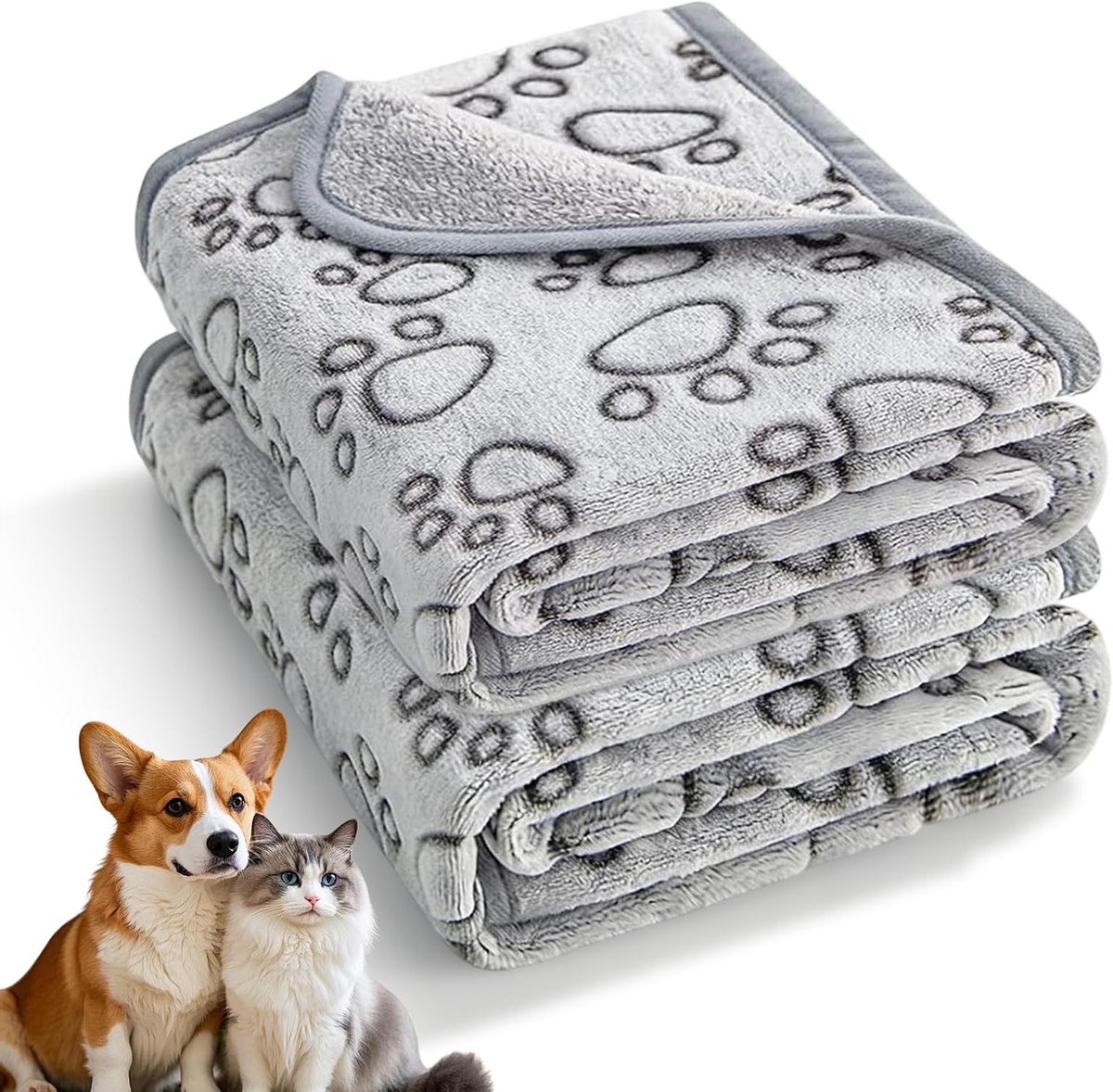 Wasbare Fluffy Hondendeken van Grijs Fleece, 104 x 76 cm, Flanellen Puppy Deken voor Banken, Hondendeken, Sofa Bescherming en Warmte voor Middelgrote Honden
