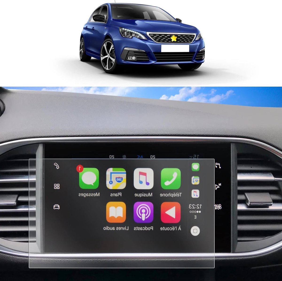 Set van 2 Beschermfolies voor Navigatiescherm van P*eugeot 308 SW / 308 GTI, 9.7 Inch, GPS, Transparante Schermbeschermer, Krassenbestendig en Duurzaam
