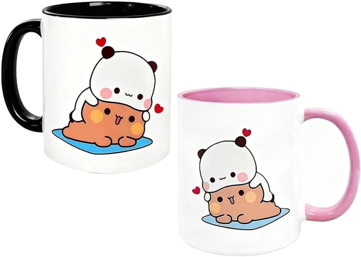 Set van 2 schattige keramische koffiekopjes met beren- en pandapatroon - 300ml, perfect voor thuis of op kantoor