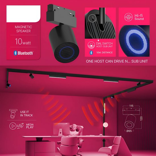 48V Magnetische Bluetooth Speaker - Kingtron Magni - 10W - HiFi Smart Track Speaker - Zwart — afbeelding 3