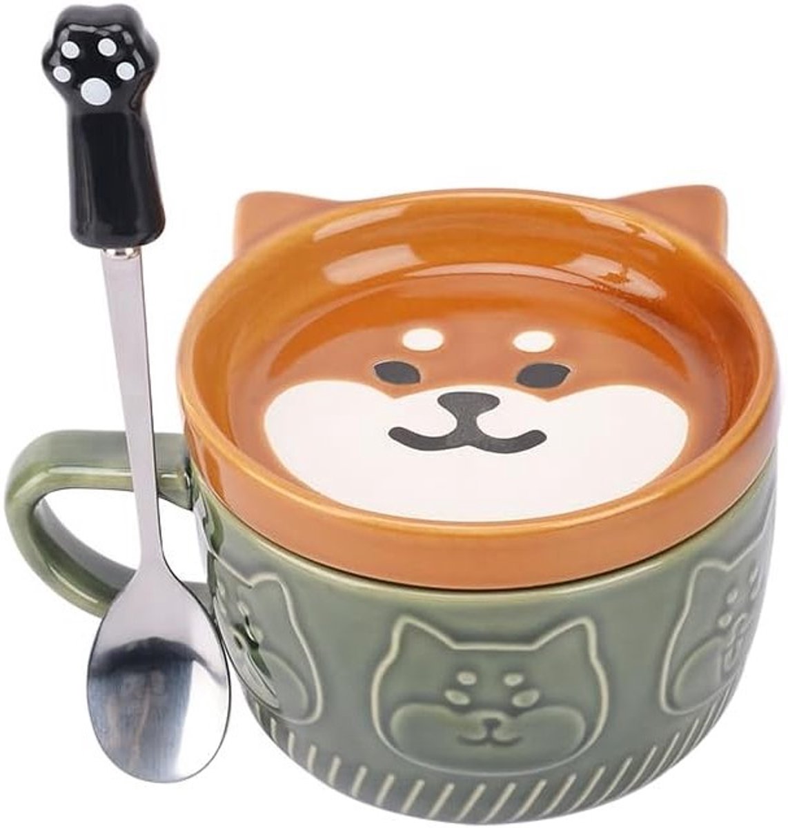 Schattige honden koffiemok met deksel, dieren theekop met schotelset, keramische mokken met koekjeshouder en lepel, perfect als cadeau voor vrouwen, leraren en vrienden voor Moederdag en Pasen.