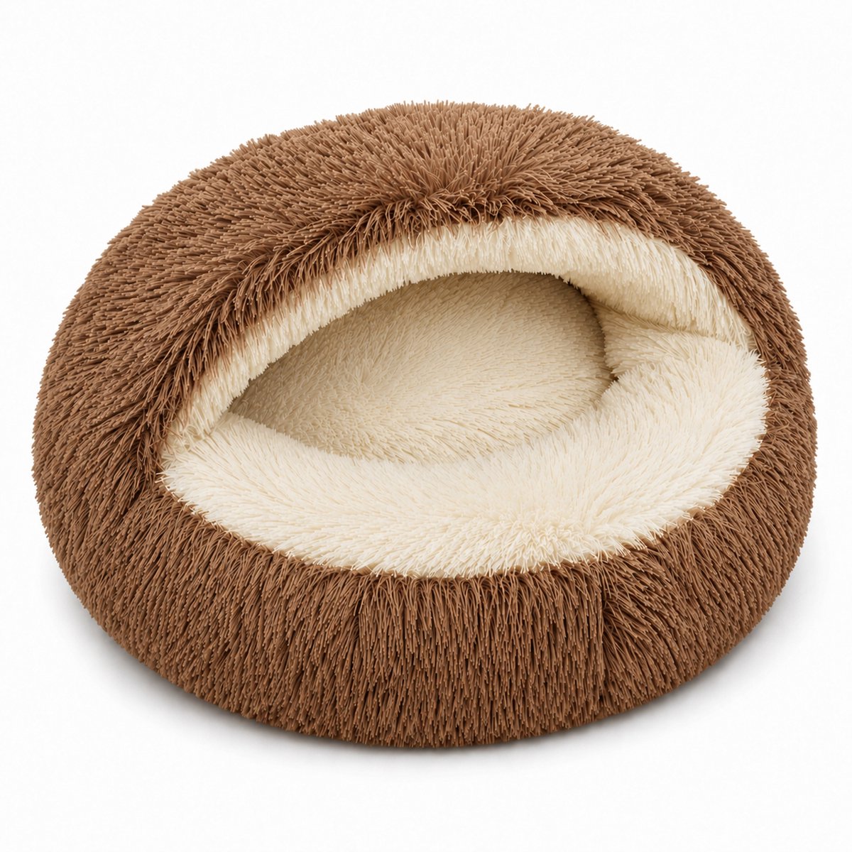 Kahil - Knusse Huisdierenmand - 50 cm - Bruin Creme - Voor Katten En Kleine Honden - Zachte Pluche Mand