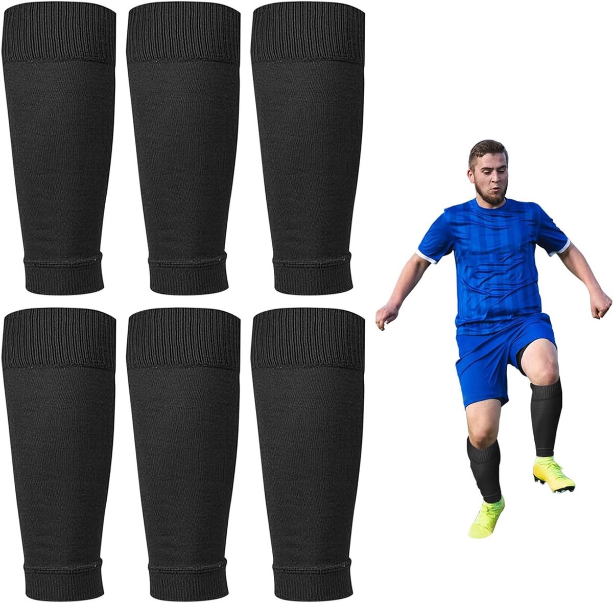 3 Paar Voetbalsokken Mouwen voor Scheenbeschermers, Ideaal voor Training en Wedstrijden, Geschikt voor Beginners en Professionals, One Size