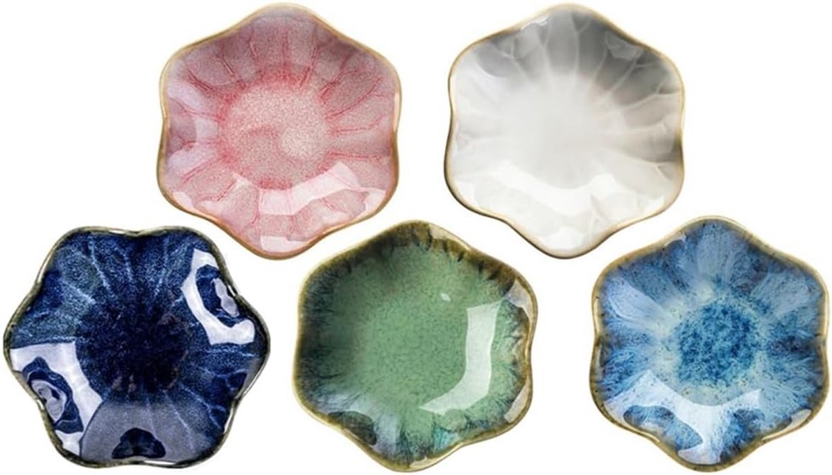 Dipschaaltjes set van 5 - 55ml - keramisch - bloemvormige design - perfect voor snacks - ShopVlot