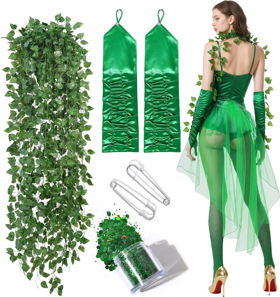 Volwassenen Feeën Kostuum met 5 Accessoires, Klimtouw, Tentakels, Pailletten Handschoenen voor Carnaval en Feestjes