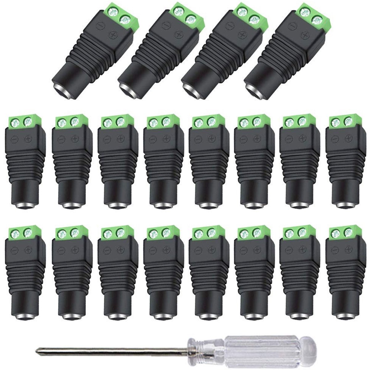 Dailygoody - 40 Stuks DC Stekker - 12 V / 24 V DC Bus - Ideaal voor CCTV-camera's - Groen - Schroefklemmen - Geschikt voor LED RGB Strips