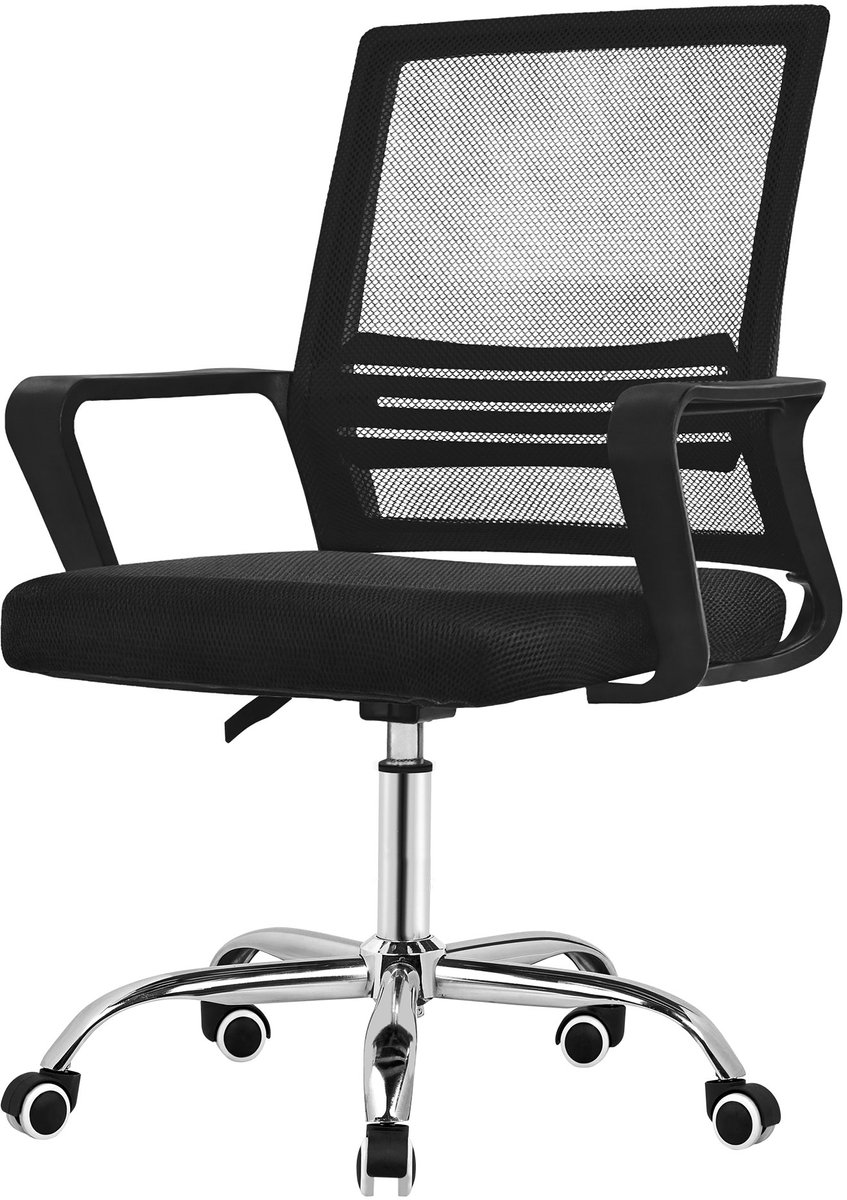 Ergonomische bureaustoel, zwart, in hoogte verstelbare bureaustoel met armleuningen, wielen, computerstoel 360° draaibare stoel gaming stoel ML-Design