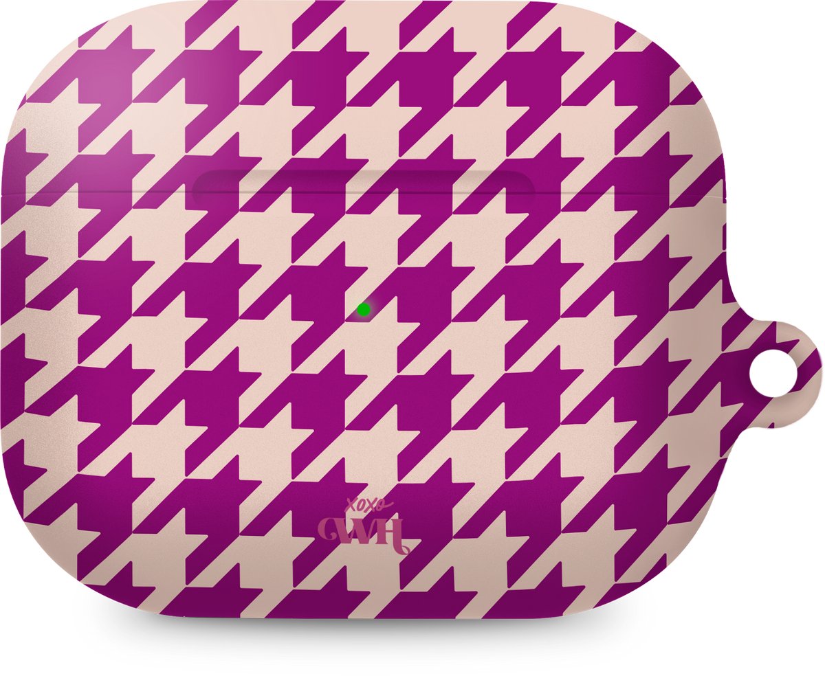 xoxo Wildhearts hoesje geschikt voor Airpods Pro 1 / Pro 2 - When In Paris - Ook als telefoonhoesje verkrijgbaar - schokbestendige case geschikt voor Airpod Pro (2) - koptelefoon case - Geruit / geblokt hoesje - Kleurrijke case - paars / beige
