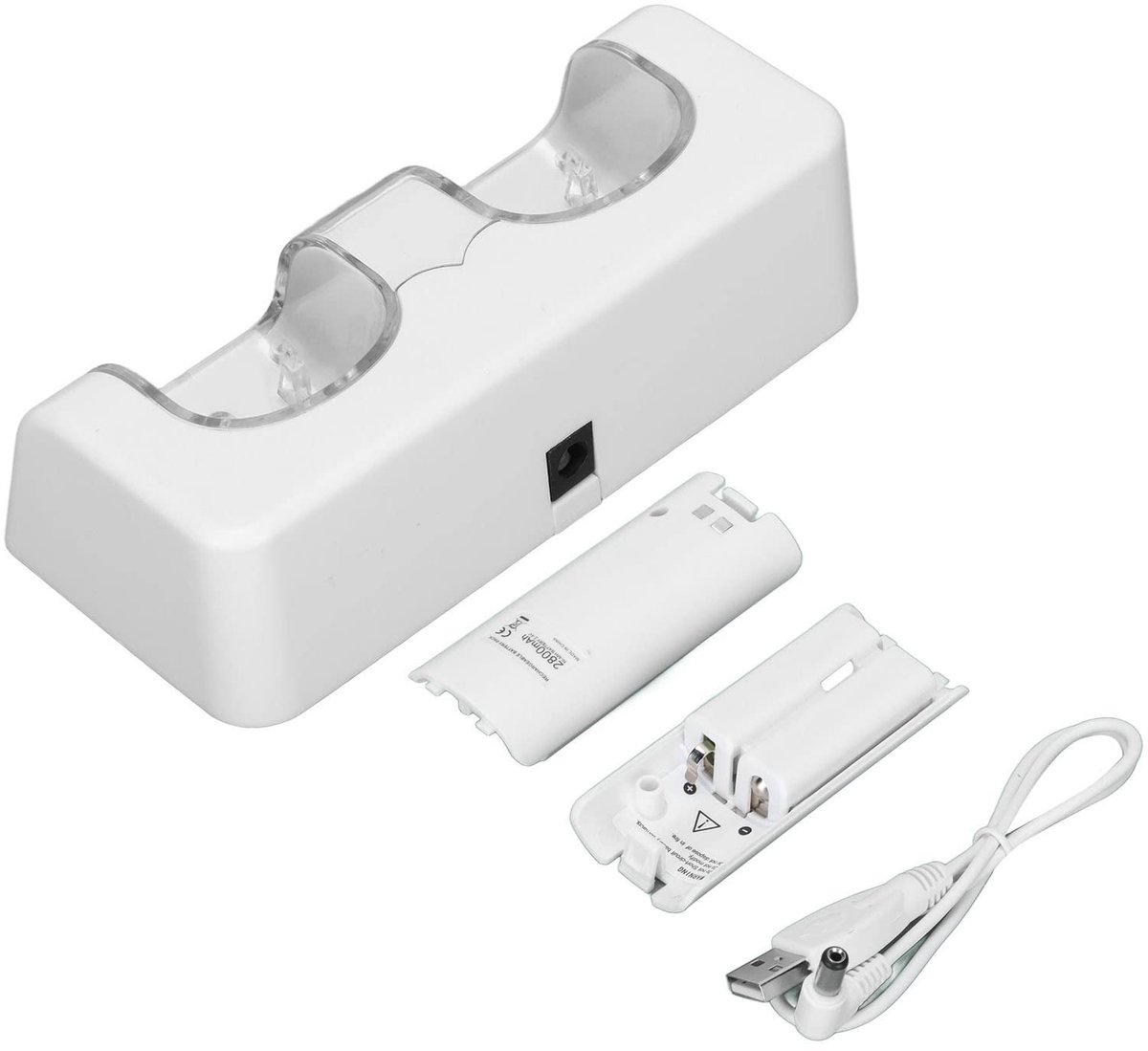 Dailygoody - Dubbel Oplaadstation - Draagbaar en Duurzaam - Eenvoudig Opladen - Wit - 2800 mAh Lithiumbatterij - Geschikt voor Wii controller