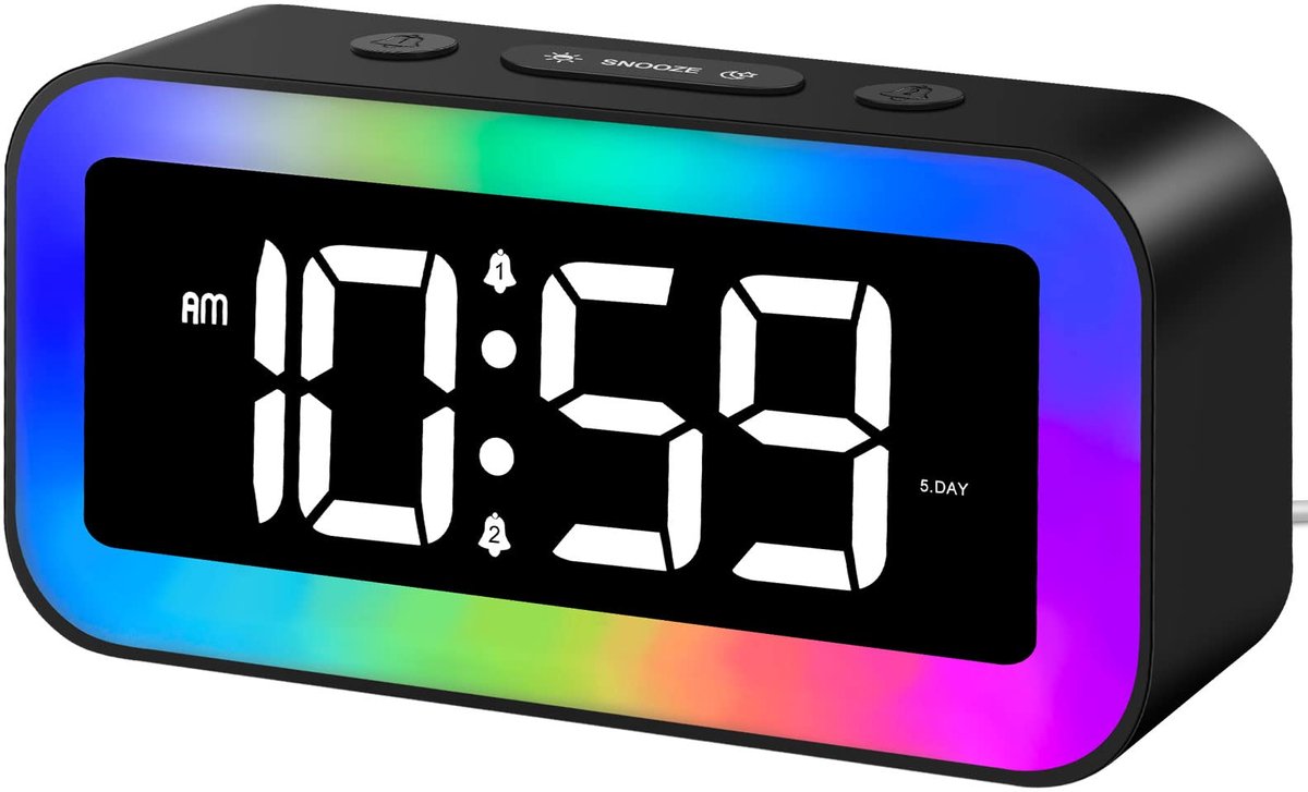 carmdering - Digitale LED Klok - Kleuren Wekker - Multifunctioneel Nachtlicht - Stemgevoelige Activering - Twee Onafhankelijke Alarmen - Duurzaam ABS Kunststof - Instelbare Helderheid En RGB Modi - Oogcomfort Voor Slaapkamer - 1 Stuk