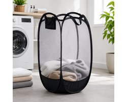 HEM Opvouwbare Waszak 64 Liter – Pop-up Wasmand – Inklapbare Laundry Bag met Handgrepen – 36x36x58 cm – Zwart – Inclusief HEM Microvezeldoekje