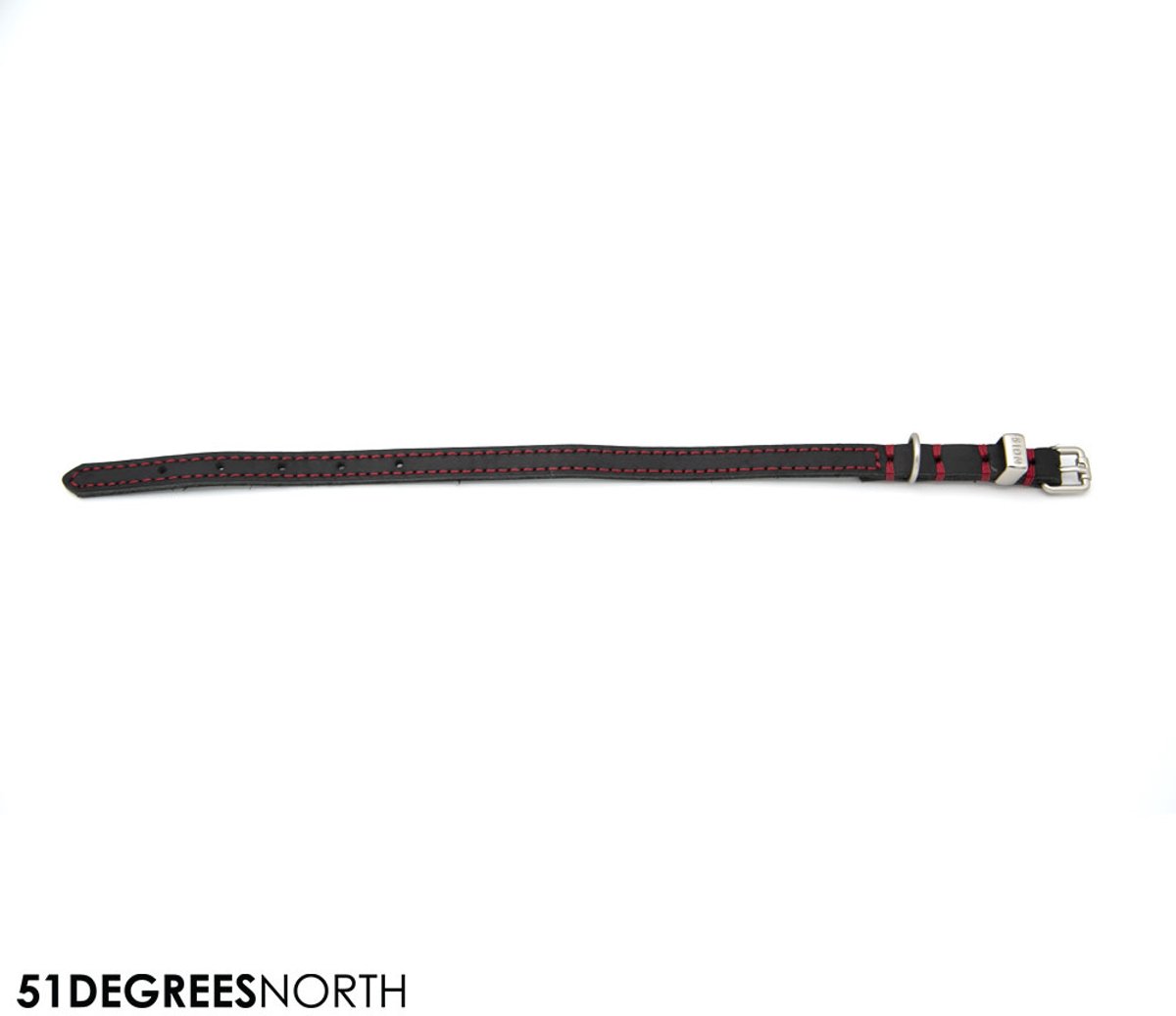 Kukura Lederen Hondenhalsband – Zwart met Rood Stiksel - 10mm x 32cm – Halsband voor Hond & Kat