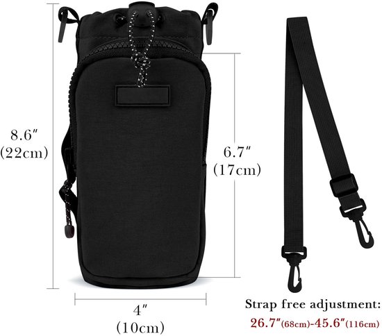 Dailygoody - Waterfles Draagtas - Waterfleshouder - Ideaal voor Sport en Reizen - Zwart - Trekkoord Waterfles Riemhouder - Geschikt voor 26oz en 36oz — afbeelding 2