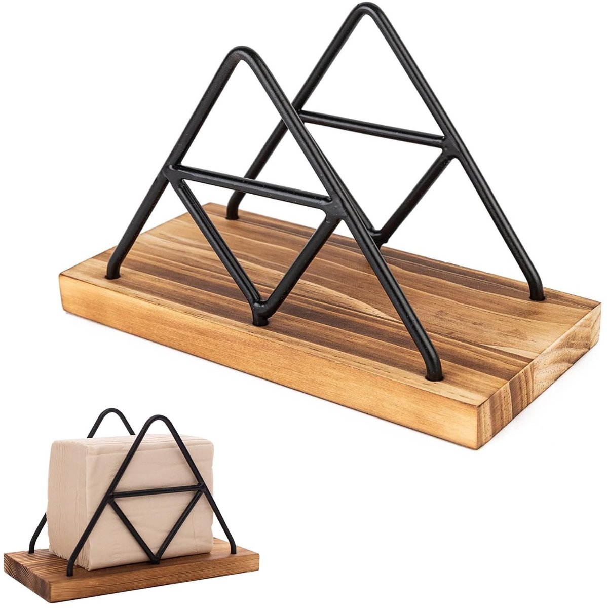 Dailygoody - Servethouder - Moderne Tissue Houder - Elegante design - Zwart - Servethouder hout en metaal - Perfect voor feestjes en diners - Geschikt...