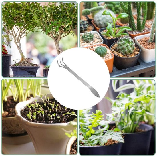 Bonsai-hark roestvrij staal - 3 tanden - ergonomische handgreep - tuingereedschap - onkruidverwijderaar - grond beluchten — afbeelding 3