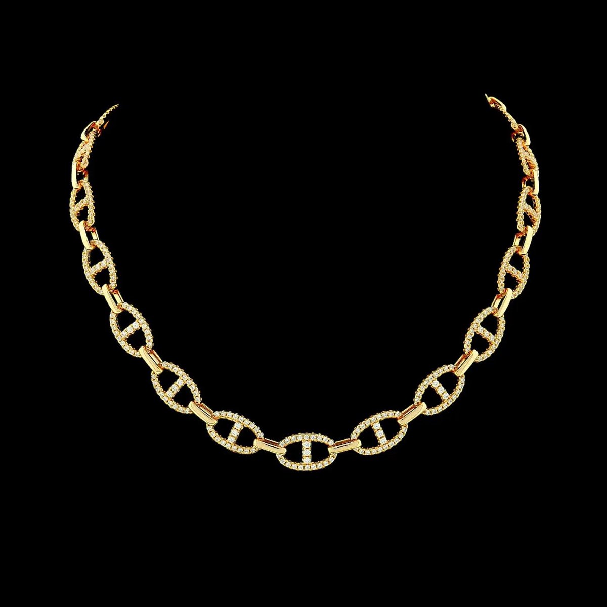 Victoria Valenza 925 Sterling Vergulde Fantasie Open Schakelcollier met Zirkonia Stenen - Ketting - 925 sterling zilver - Goudkleurig - Schakelketting - Zirkonia