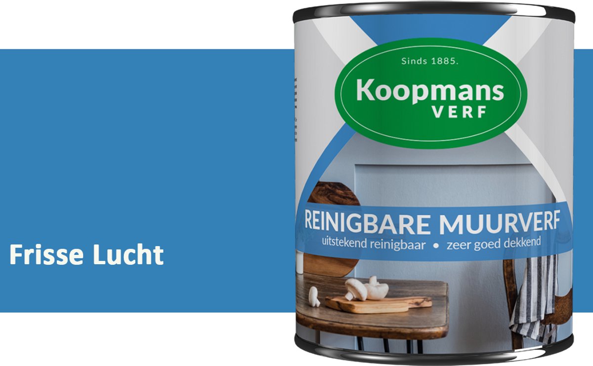 Koopmans Reinigbare Muurverf – Afwasbare Schrobvaste Muurverf Binnen – Mat – Voor Keuken, Woonkamer & Kinderkamer – Frisse Lucht – 1 l
