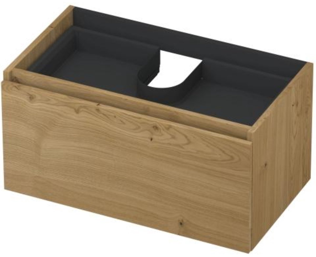 INK - Onderkast 1L met Binnenlade Greeploos Houten Keerlijst Fineer - 800x450x400 Mm - Natur Fineer
