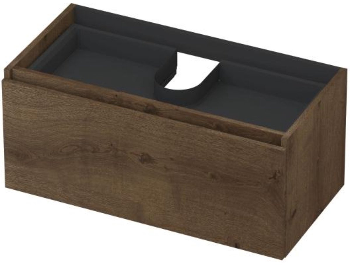 INK - Onderkast 1L met Binnenlade Greeploos Houten Keerlijst Fineer - 900x450x400 Mm - Chocolate Fineer