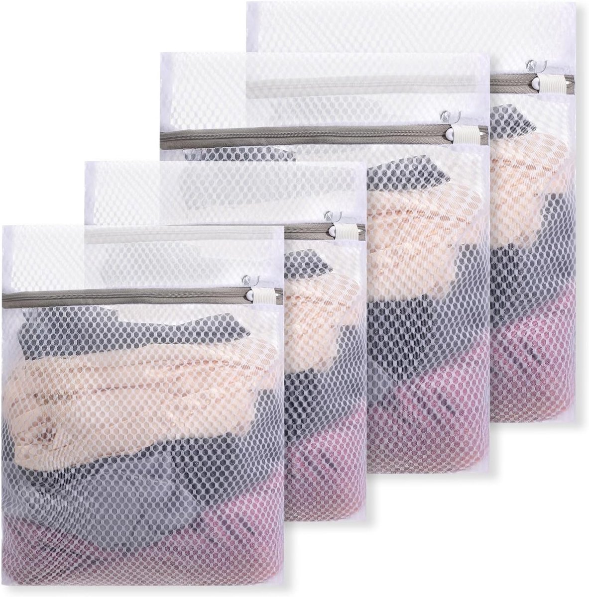 4-delige waszakken set, mesh waszakken met rits voor delicate kleding, lingerie en sokken wassen