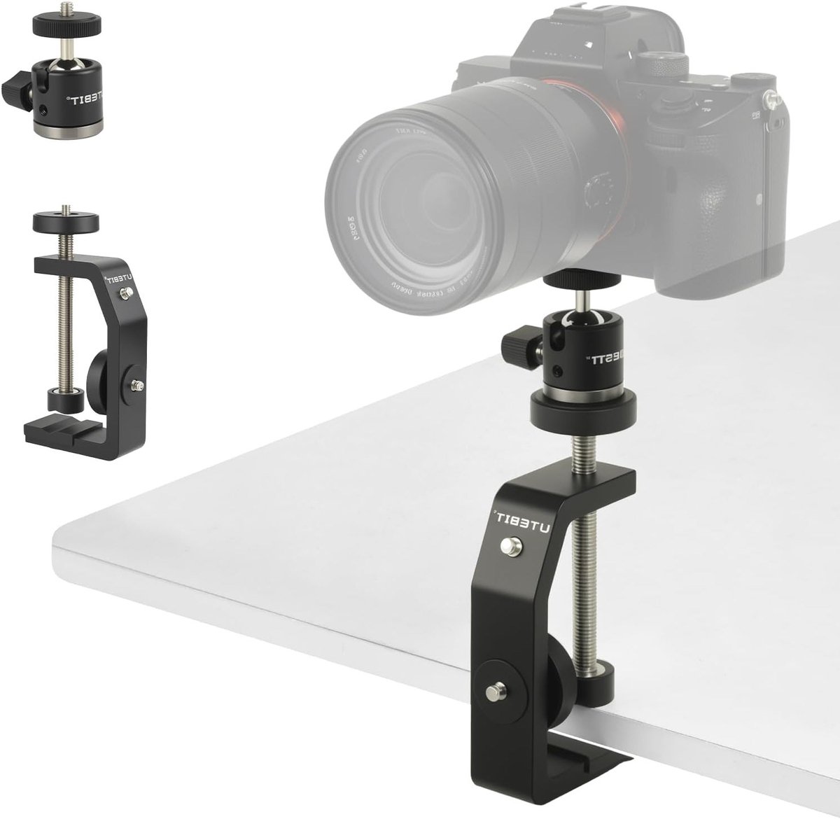 Clamp Statief met Balhoofd voor Camera's en Smartphones - 90 mm Verstelbare Hoogte, Stevig en Lichtgewicht
