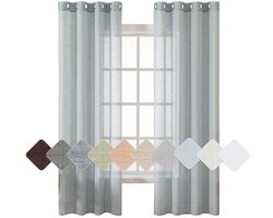 Dailygoody - Voile-gordijnen - Lichtdoorlatend - Grijs-blauw - Decoratief gordijn - Voor woonkamer en slaapkamer - Set van 2 panelen 140 x 175 cm