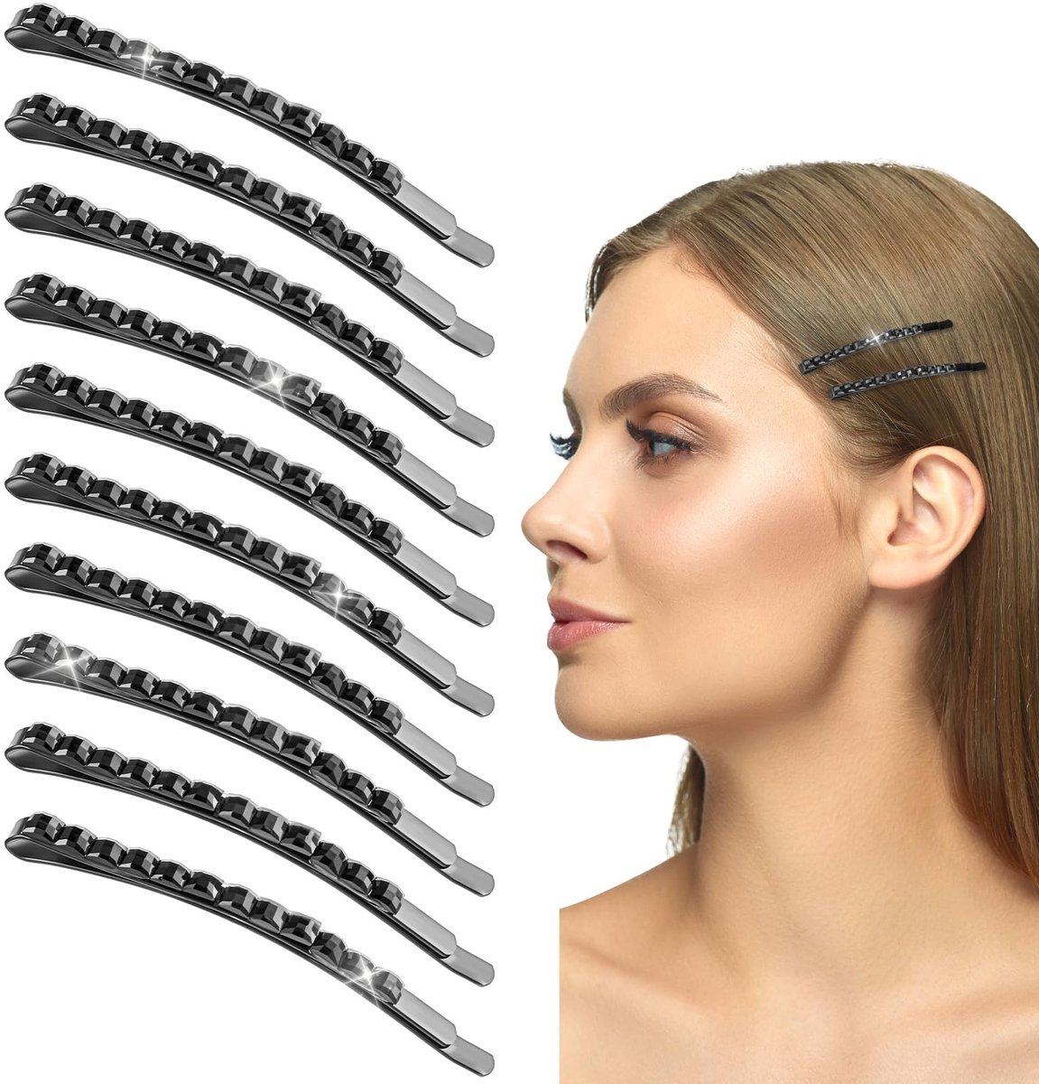 Dailygoody - Strass haarspelden - Glanzende haaraccessoires - Zwarte kleur - Diamant haarspelden - Voor meisjes en vrouwen - 20 stuks