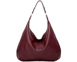 Dailygoody - Lederen Hobo-Tas - Zachte PU Leer - Schoudertas - Bordeauxrood - Damesmode - Ruim en stijlvol - Handtas