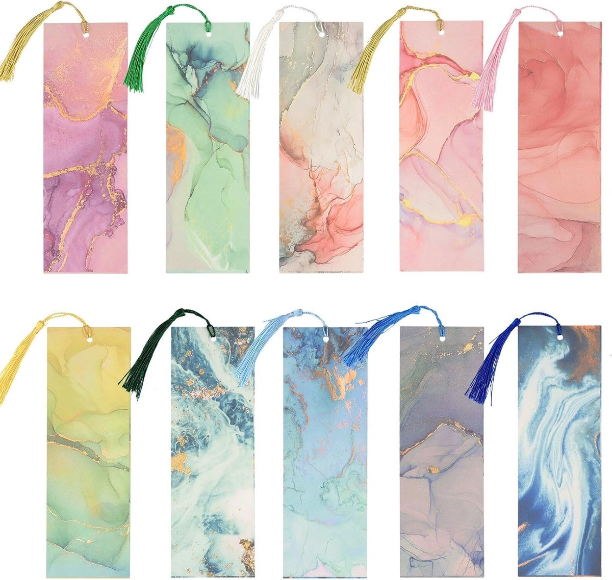 Persoonlijke Boekenleggers met Aesthetic Marmerpatronen, Lege Boekenleggers met Kwastjes voor Creatief Gebruik, Ideale Boekaccessoires voor Boekenliefhebbers en Schrijvers