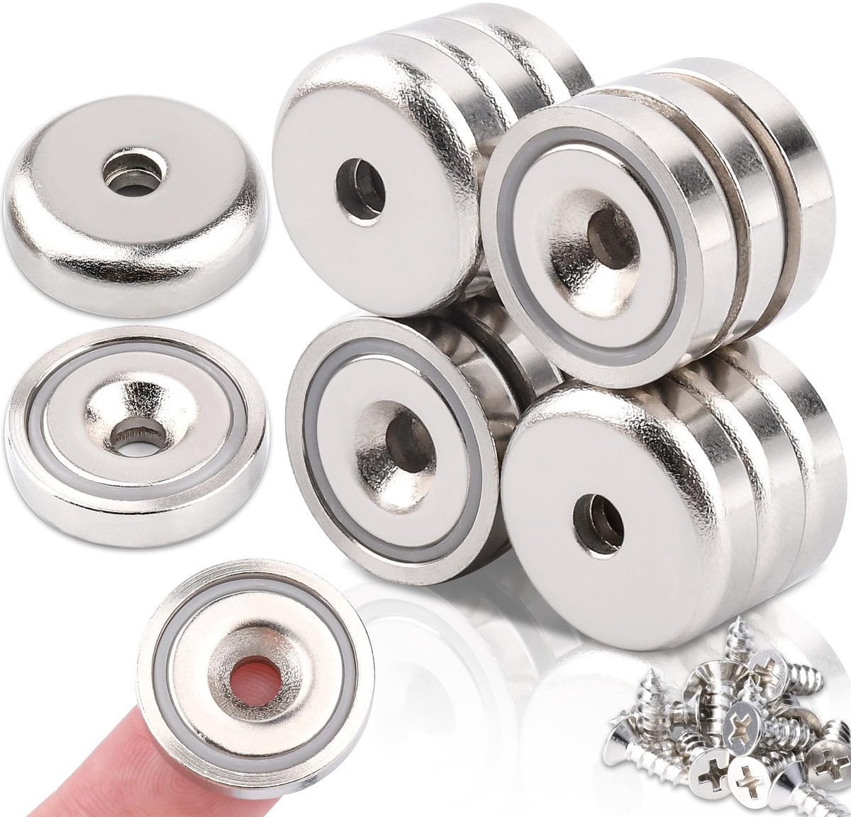 Dailygoody - Neodymium Magneten - Extra Sterk - 20 mm - Schroef Magneten - 10 kg Kracht - 15 Stuks - Geschikt voor Keuken en Kantoor