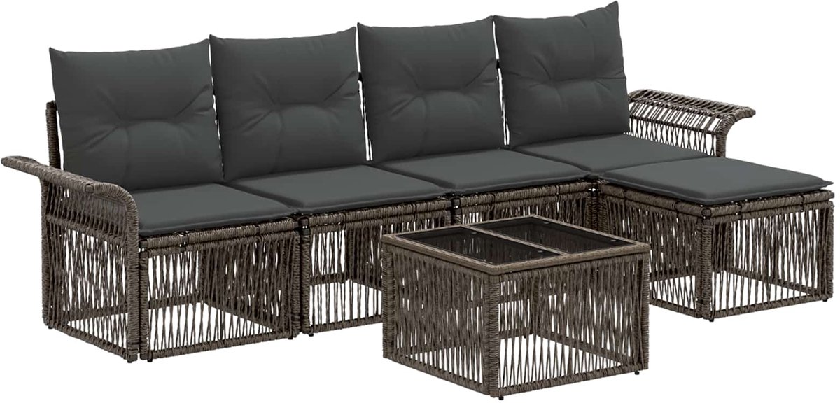 vidaXL - Tuinbank - Set - 6 - pcs - Grijs - poly - rattan