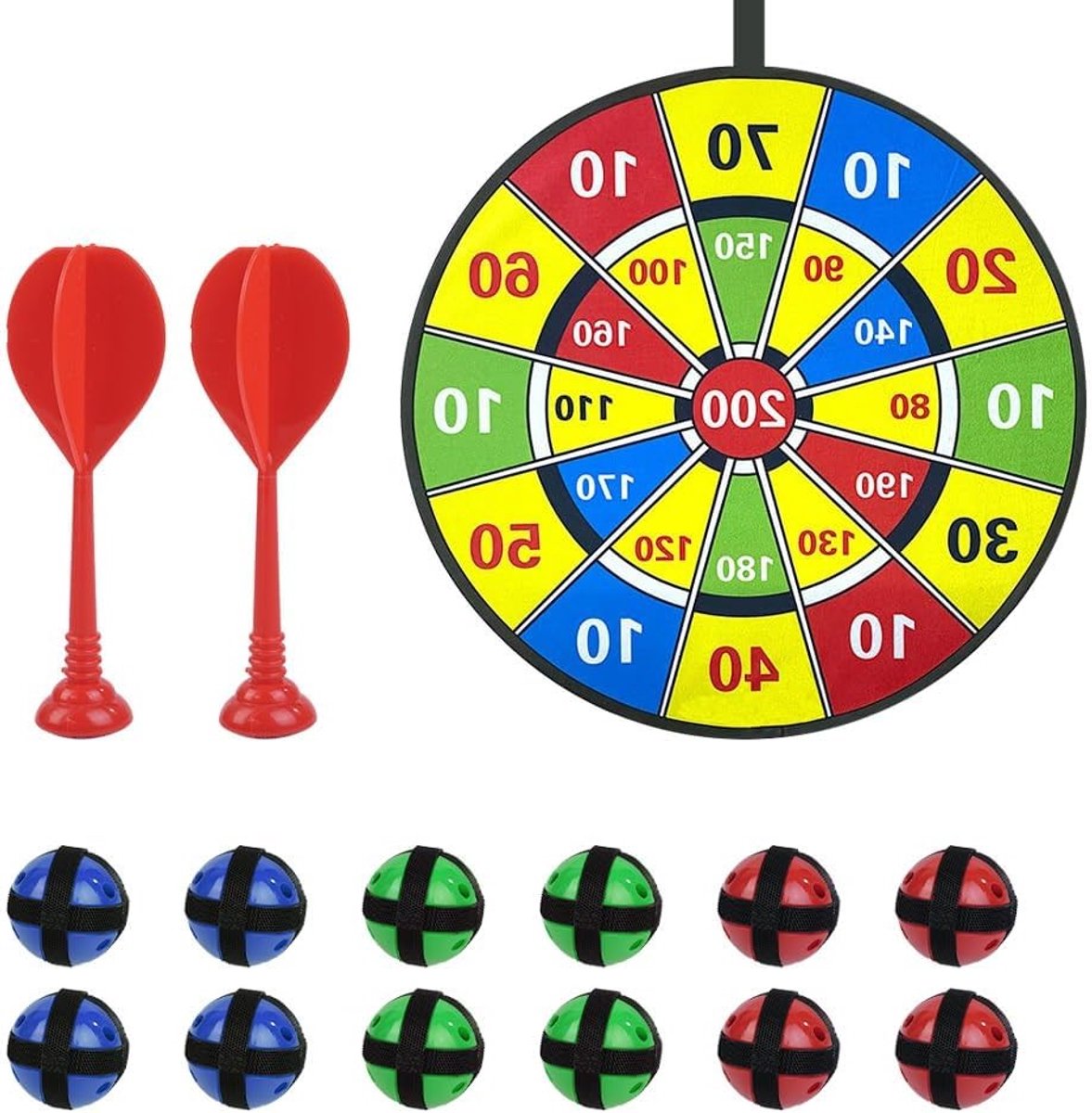 Dartbord Set van 200 Punten, Vouwbaar Dartbord van 72 cm voor Binnen en Buiten, Perfect voor Feestjes en Spelletjes