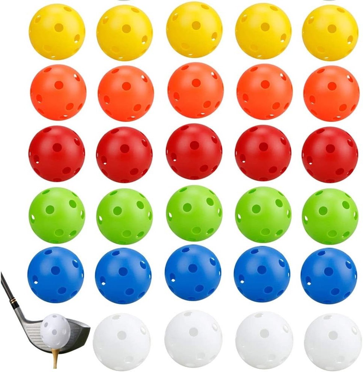 Multicolour Golfballen Set van 30 Stuks van Plastic met 26 Gaten voor Oefeningen en Driving Range