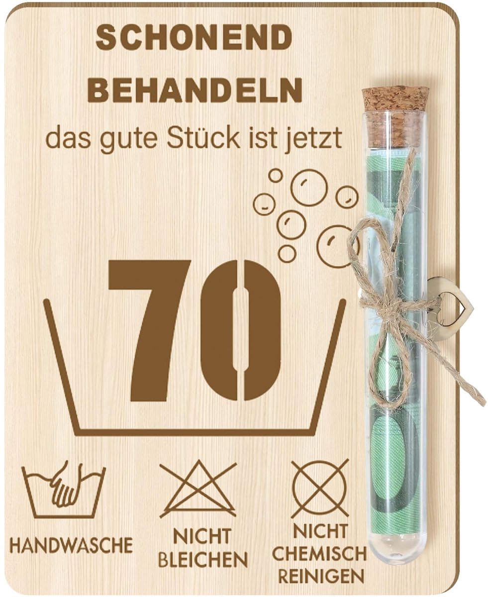 Dailygoody - Grappig houten cadeau - Verjaardagskaart - Uniek cadeau voor 70e verjaardag - Houten en papier - Geldgeschenken - Geschikt voor mannen en