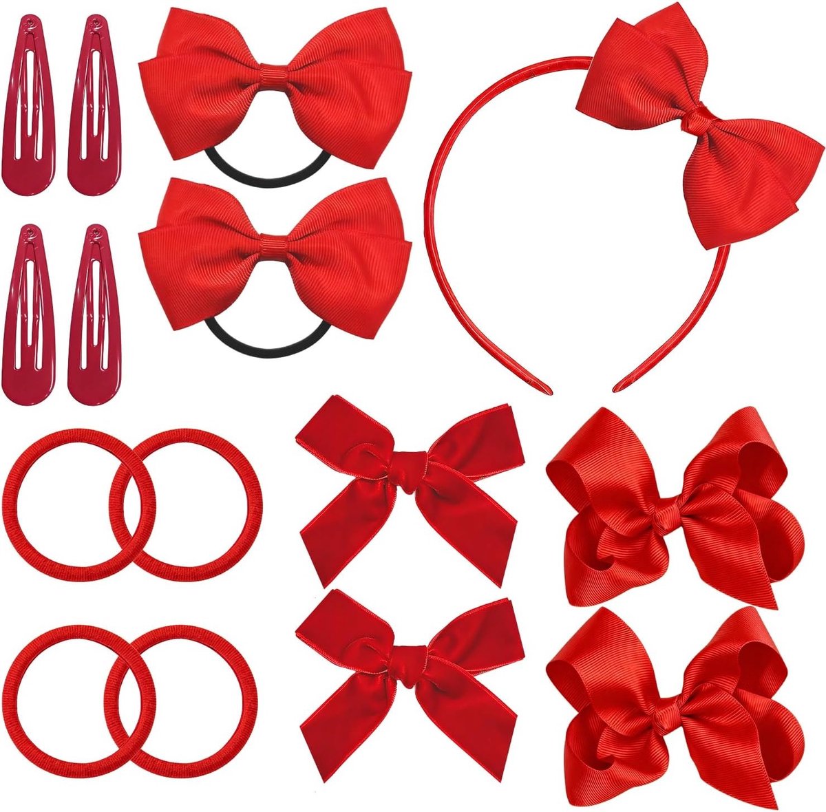 Haaraccessoires voor meisjes - 15-delig - rode strik haarspelden - perfect voor school en feesten - ShopVlot