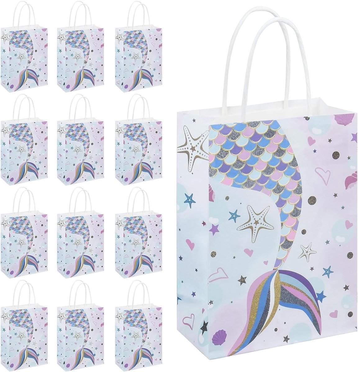 Set van 12 Kleine Kraft Papieren Tasjes voor Feestjes, Verjaardagen, Bruiloften en Babyshowers, 15 x 8 x 21 cm