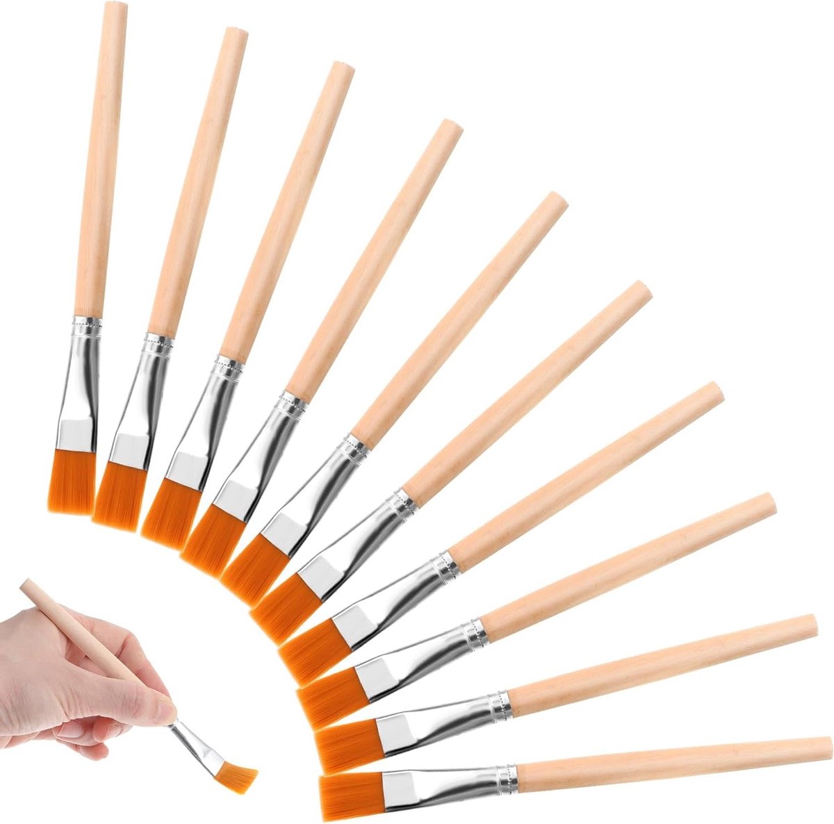 Set van 10 Stuk 3/4 Inch Platte Verfkwasten met Houten Handvat voor Waterverf, Acryl en Olieverf, Ideaal voor DIY Schilderprojecten en Kunstzinnige Creaties