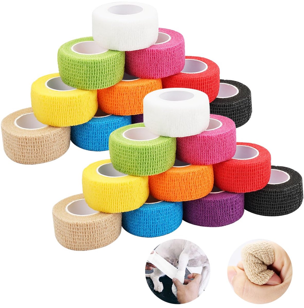 carmdering - Fingerpflaster Set - 20 Rollen Selbsthaftend 2.5cm x 4.5m - Atmungsaktiv Elastisch - Für Finger & Sport