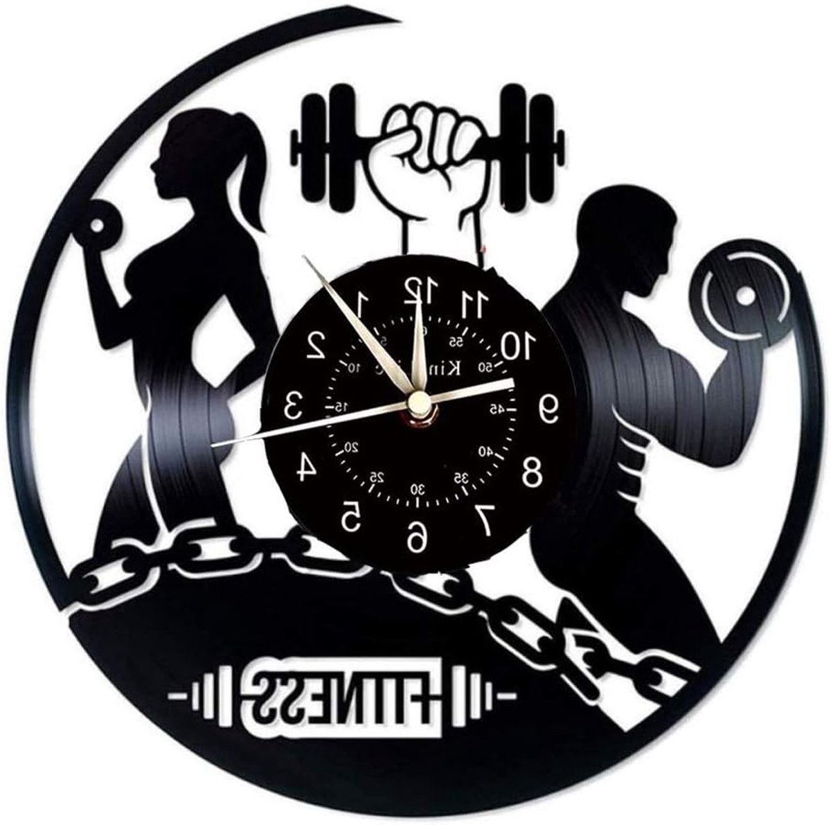 Moderne Wandklok van Vinyl met Bodybuilding Gym Thema, Uniek Cadeau voor Sportliefhebbers en Fitnessfanaten