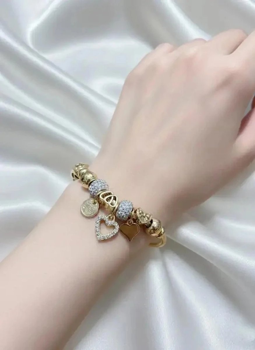 Dorvina 316L Roestvrij Staal Gedraaid Draad Armband Zirkonia Goudkleurig Hart met Bedel Armband