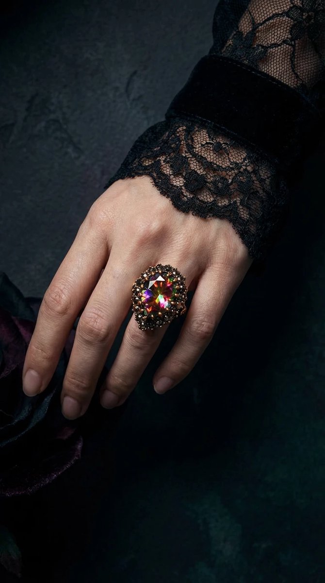 Dorvina Bronzen Sieraad Authentiek Mistik Topaz en Markazit Steen Damla Hurrem Verstelbaar Vintage Dames Ring