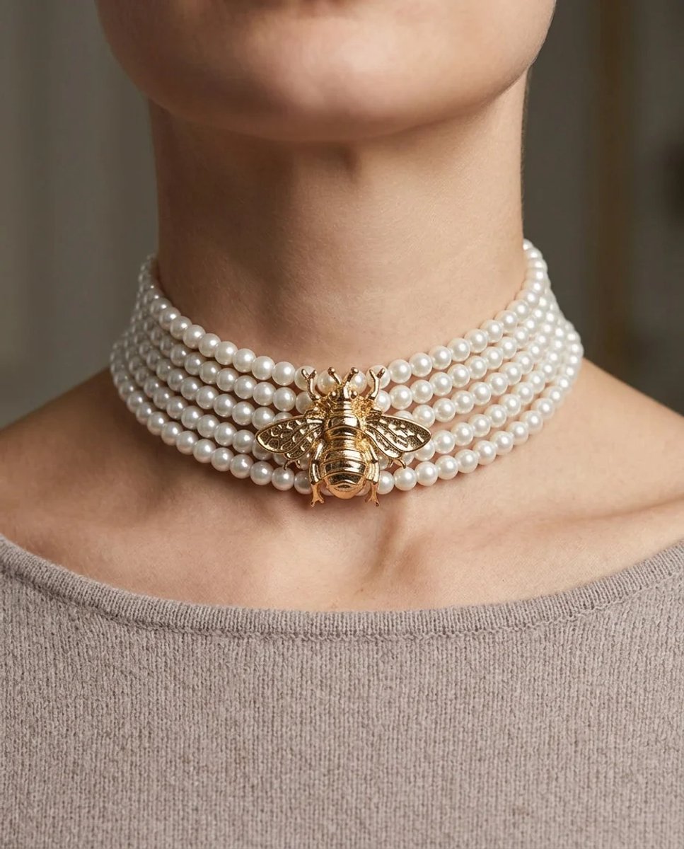 Dorvina Dames Choker Ketting Goudkleurig Bij Detail Rij Parel Vintage Dames Ketting