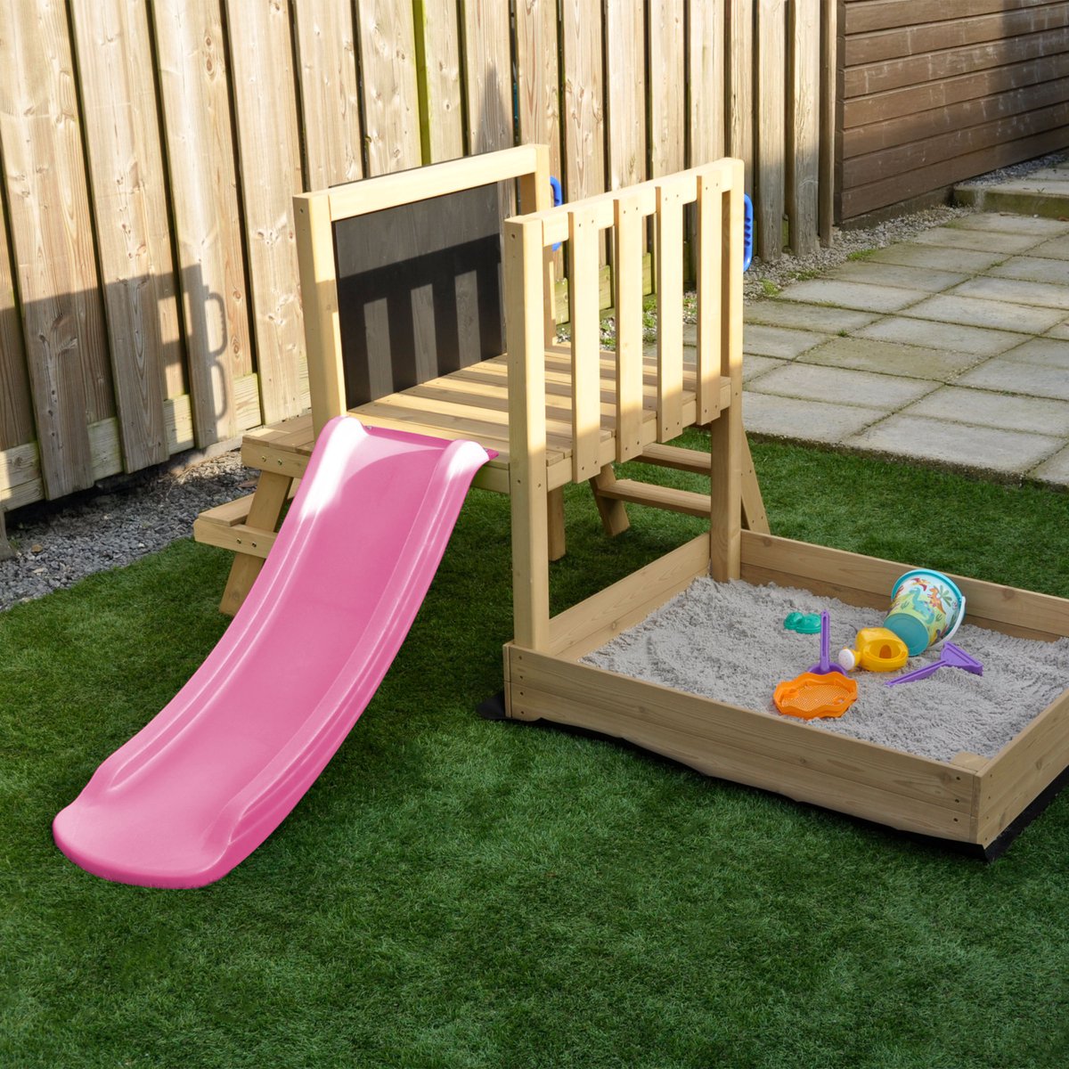 AXI Leah Mini Speeltoren met Zandbak en Picknicktafel – Paarse Glijbaan – Met Krijtbord – FSC hout – Klein speeltoestel voor de tuin / buiten — afbeelding 4