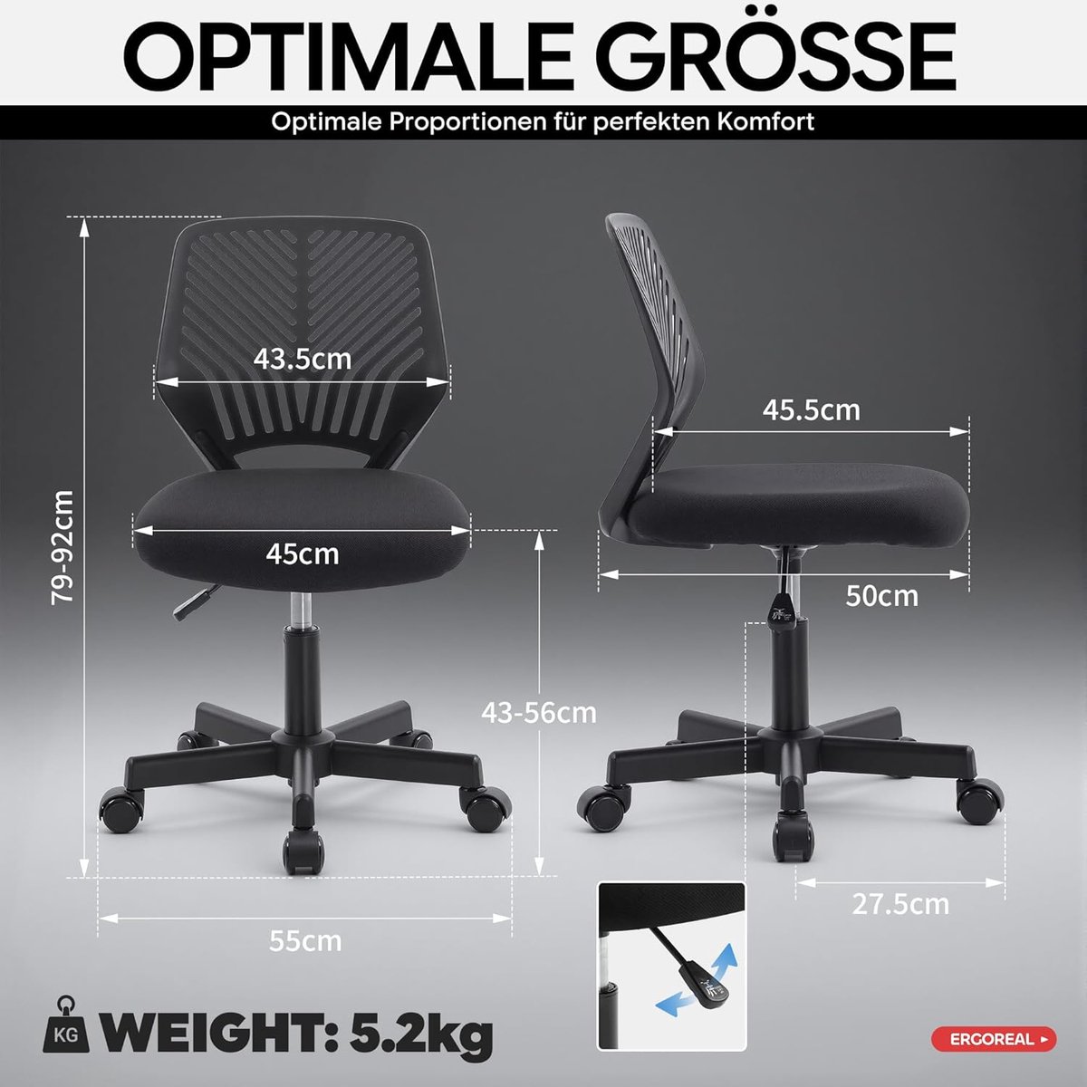 Ergonomische bureaustoel zonder armleuning – - Zwart - armleuning – Meuble Paris CozyFlexb - Medahomestore