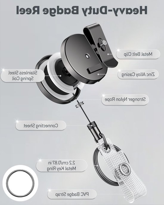 5 Stuks Zware Badge Reel met Retractable ID Clip, Duurzame Badgehouders, Metalen ID Kaarthouder met Ceintuurlus en Sleutelhanger voor Naam en Kaart Keychain van Merkloos — afbeelding 5