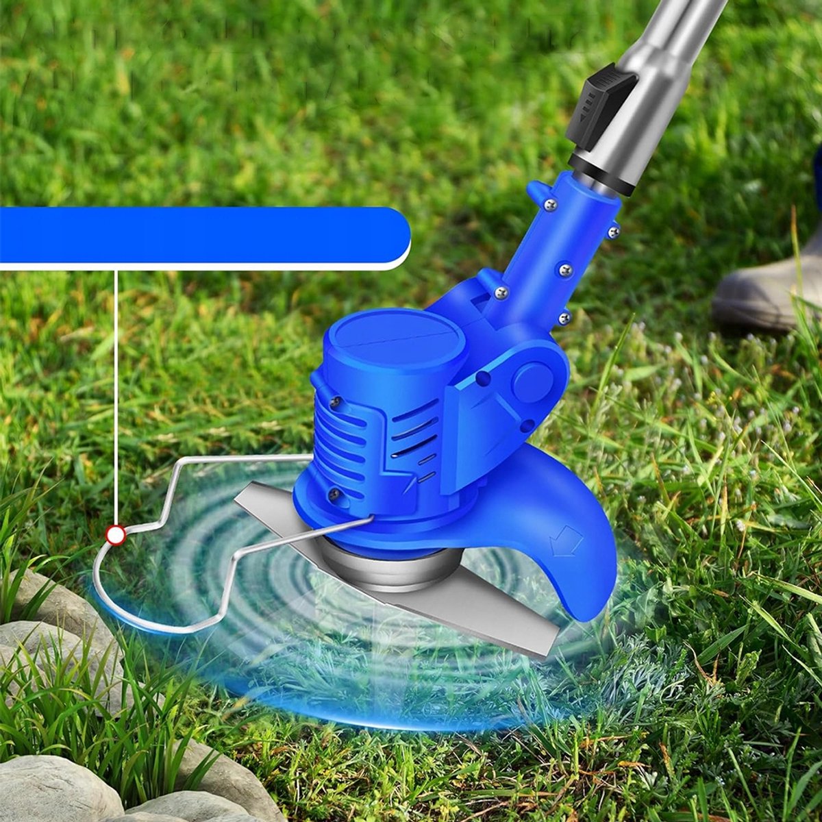 Grasmaaier - Accu Grasmaaier - Draadloze Trimmer - 800W Koperen Motor & 13000rpm - Verstelbare Steel 91-127cm - 2 Batterijen & Oplader - 3 Messen (Plastic/Metaal/Rond) - Voor Tuin & Gazon – foto 4