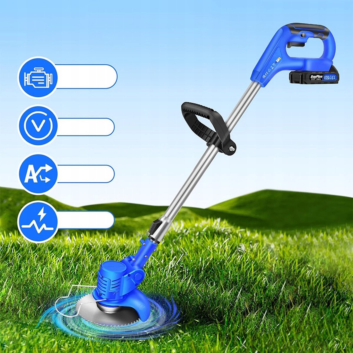 Grasmaaier - Accu Grasmaaier - Draadloze Trimmer - 800W Koperen Motor & 13000rpm - Verstelbare Steel 91-127cm - 2 Batterijen & Oplader - 3 Messen (Plastic/Metaal/Rond) - Voor Tuin & Gazon – foto 8